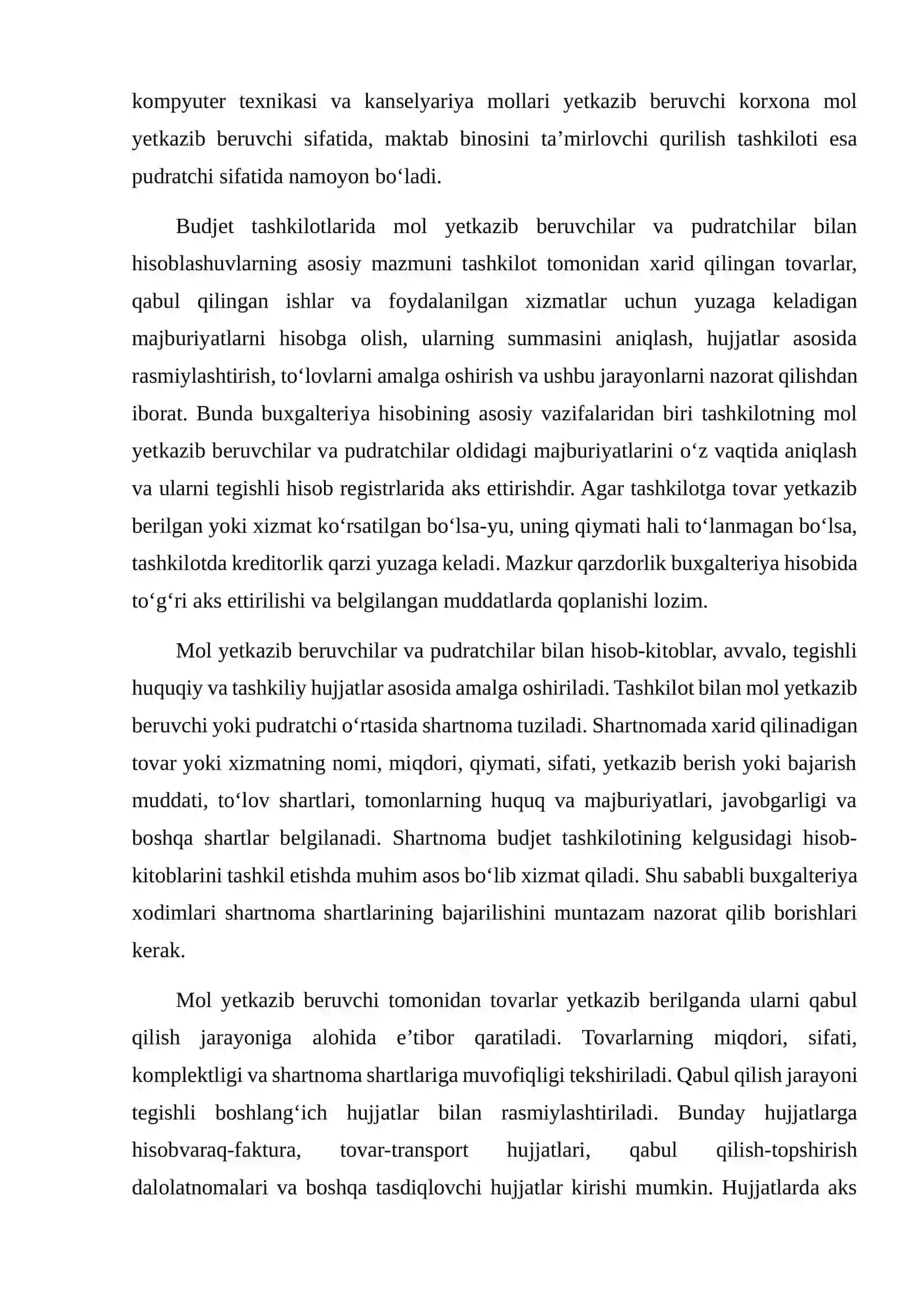 Mol yetkazib beruvchilar va pudratchilar bilan hisoblashuvlarning mazmuni va ahamiyati 4