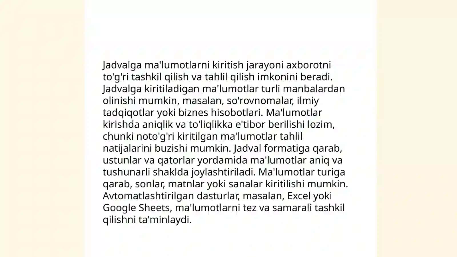 Excel dasturida jadval hosil qilish va uning ustida amallar bajarish 4