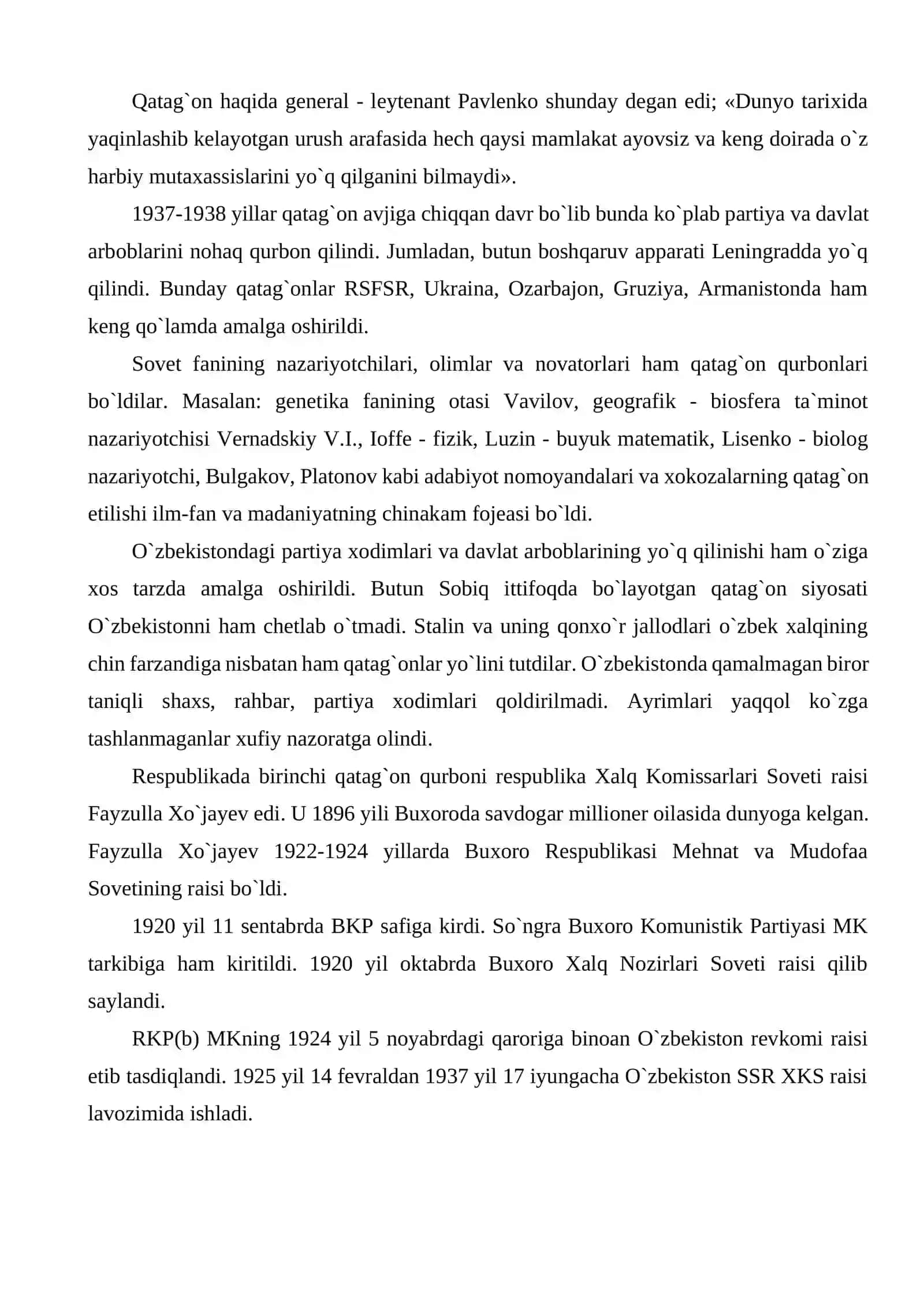 Sovet tuzumining qatag`onlik siyosati va uning o`zbekistondagi og`ir oqibatlari 4