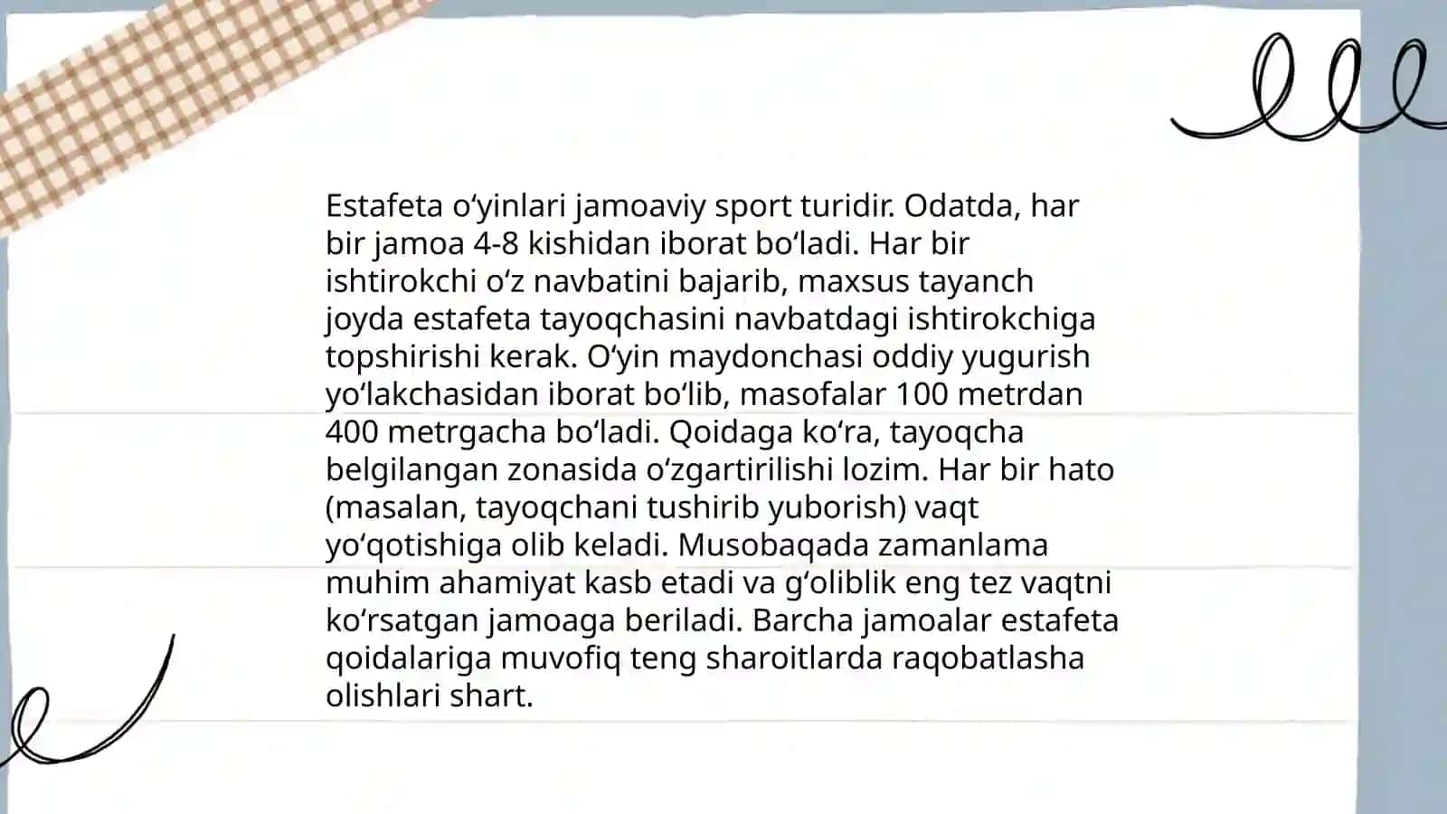 Estafeta oʻyinlarini oʻtkazish metodikasi 4