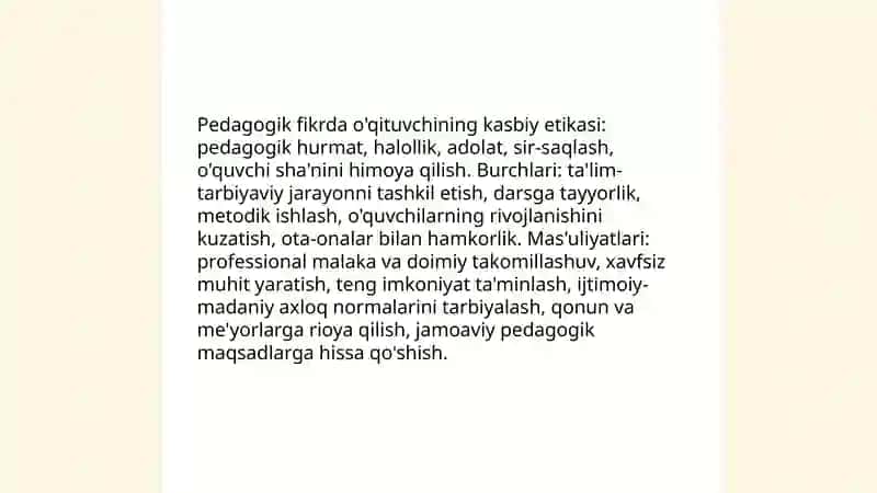 Pedagogik firk taraqqiyotida oqituvchining kasbiy maorai hamd burch va masuiyatlari 4