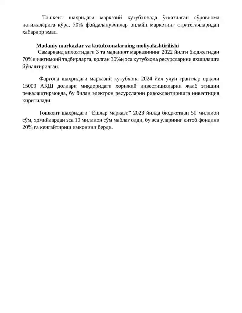 Madeniyat oraylari ham kitapxanalar iskerligin muwapaqlastiriw ham basqariw 4