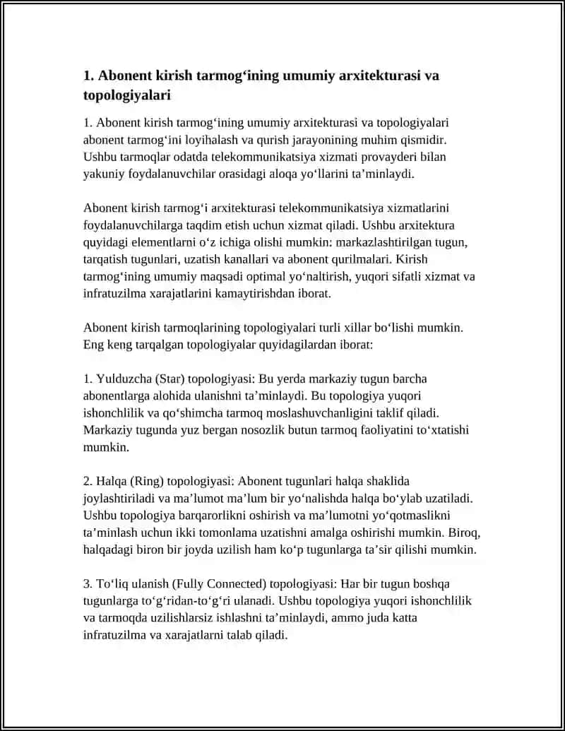 ABONENT KITISH TARMOG’INI QURISH TAMOYILLARI VA TEXNOLOGIYALARI 4