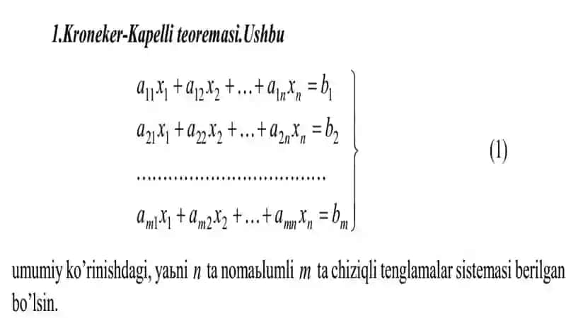 Chiziqli tenglamalar sistemalari. Chiziqli tenglamalar sistemasini yechishning GAUSS  usuli 4