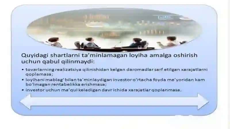 Investitsiya loyihalarini moliyaviy iqtisodiy baholashning asosiy usullari 4