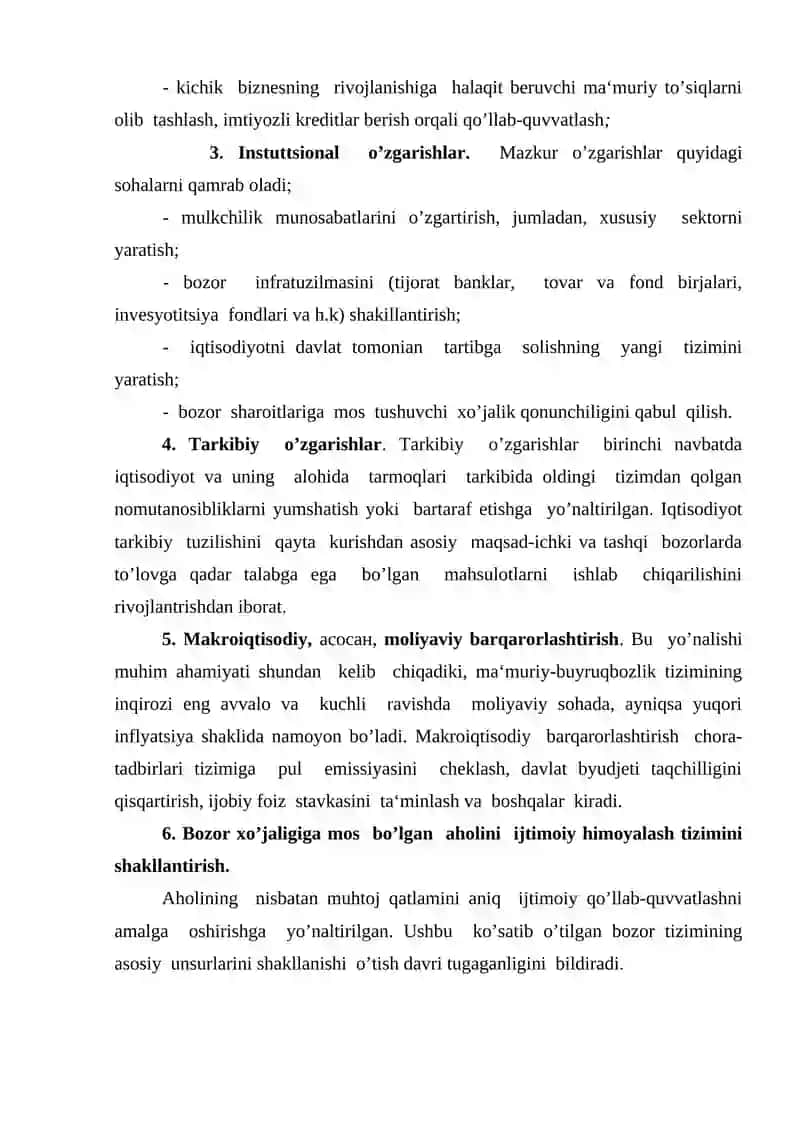 Bozor iqtisodiyotiga o’tish davri va uning o’zbekistondagi xususiyatlari 4