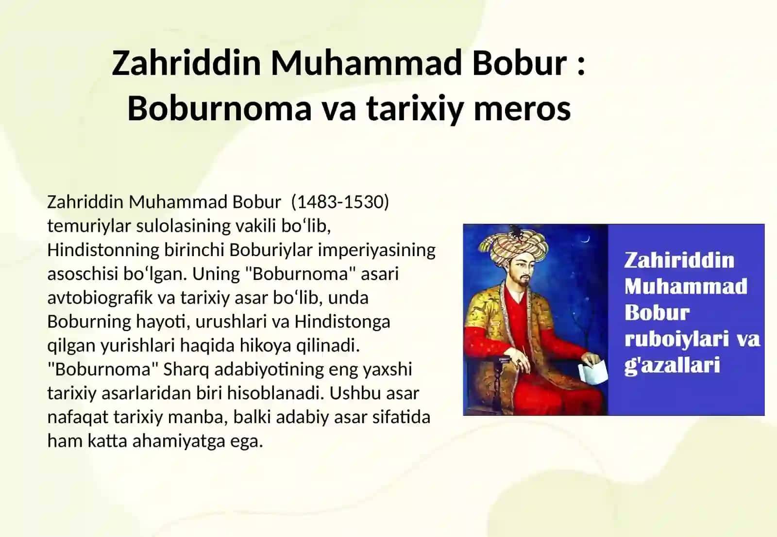 Sharq allomalari Alisher Navoiy va Zahriddin Muhammad Bobur 4