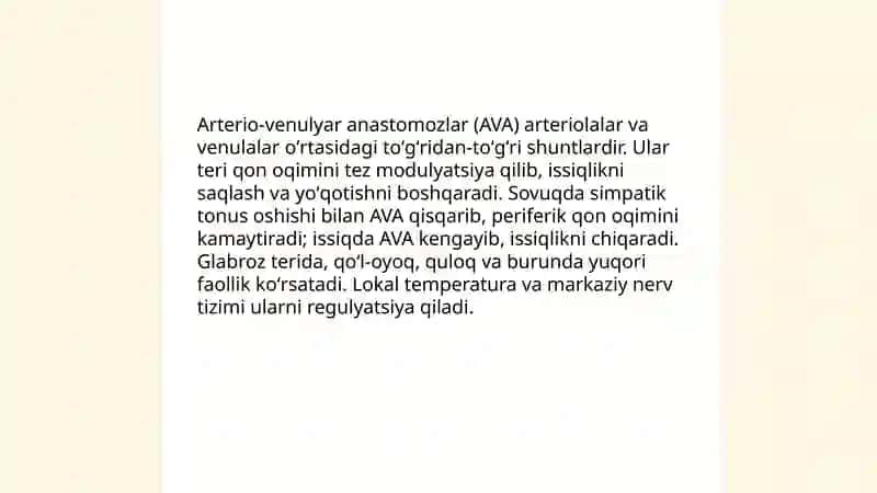 Arterio-venulyar anastomoz. Kapillyarlar. Yurakni taraqqiyoti va tuzilishi. Chaqaloq yuragi 4