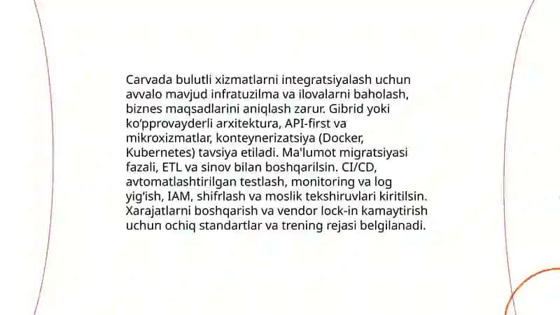 Carva uchun bulutli infratuzilma arxitekturasi va dizayni 4