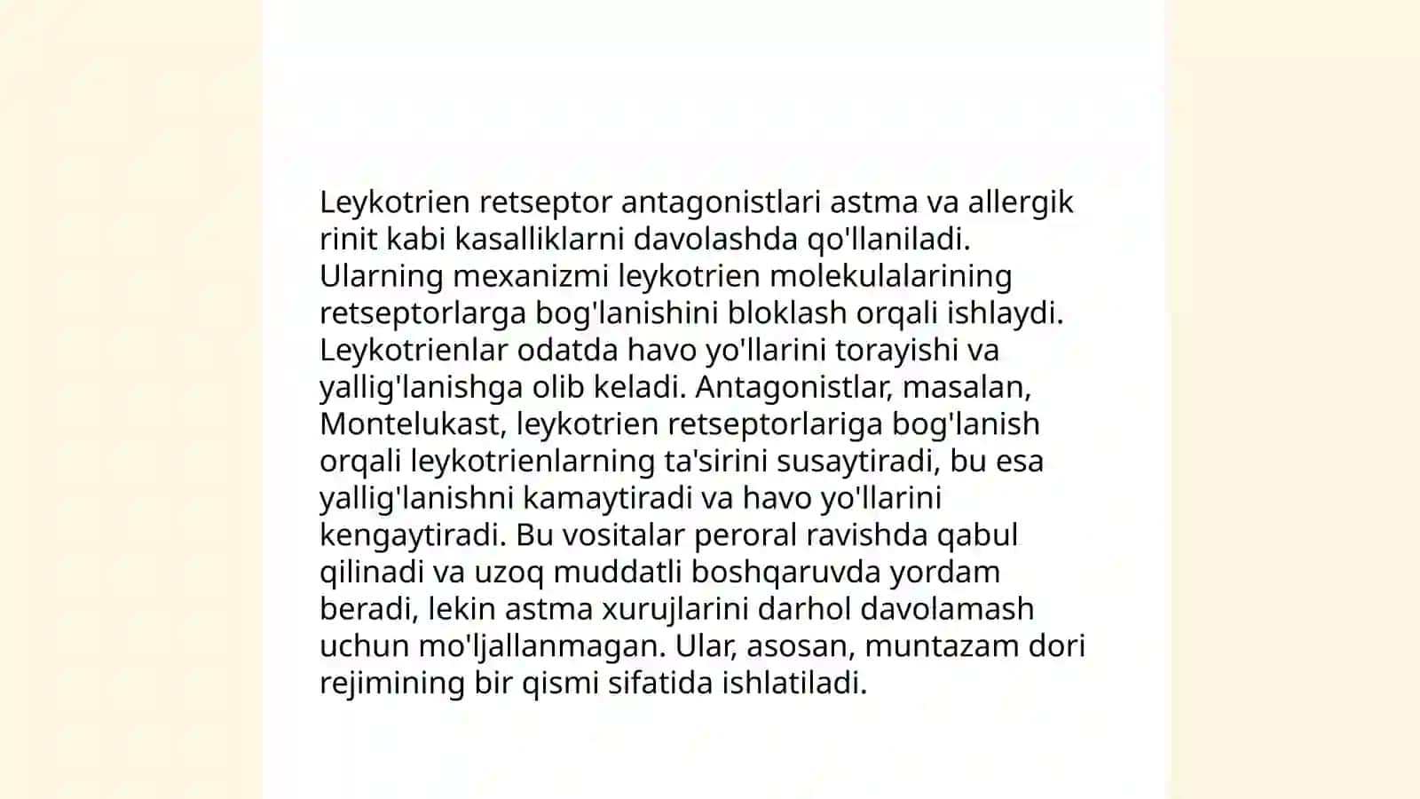 Leykotrien retseptorlarga ta'sir etuvchi dori vositalari 4
