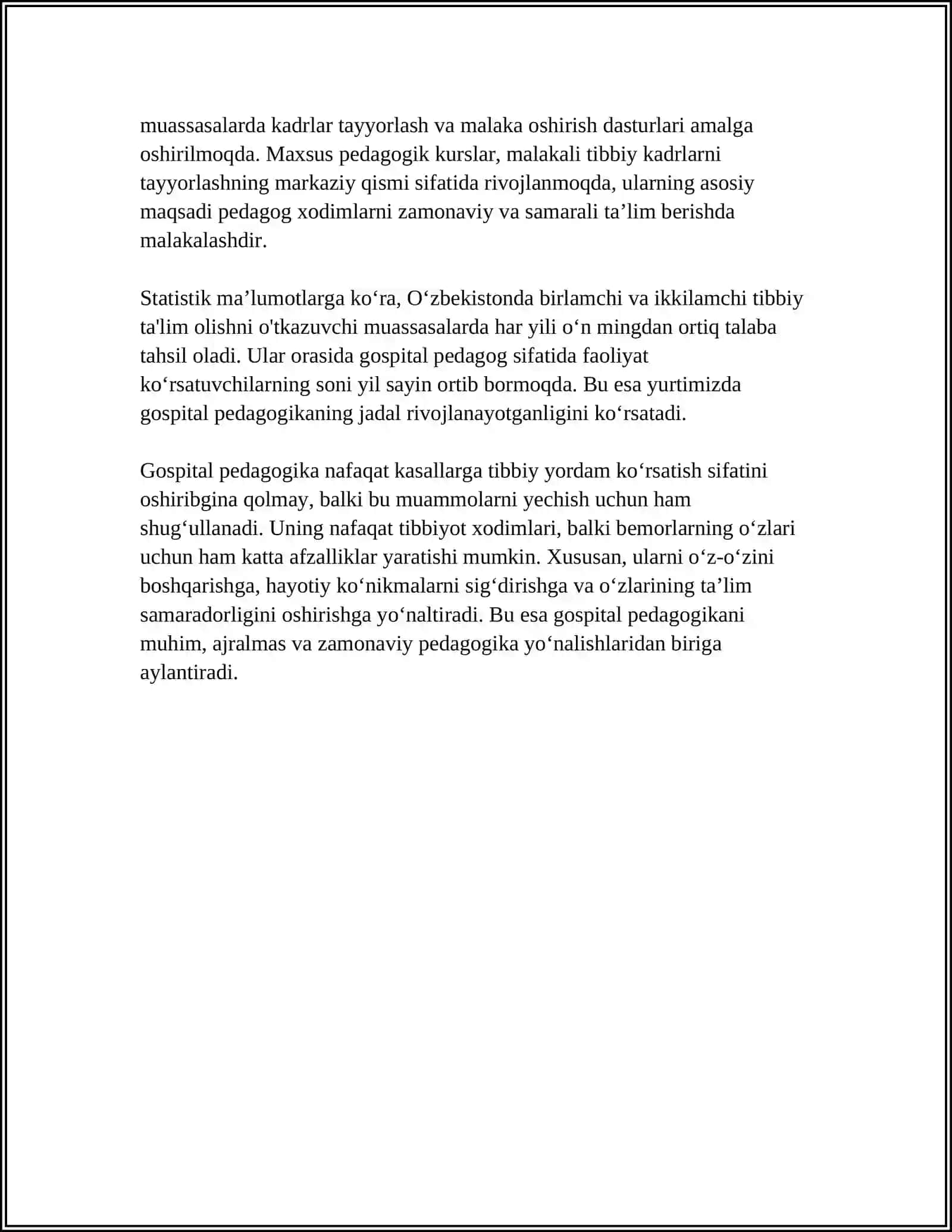 TURLI YOʻNALISHDAGI ILMIY TADQIQOTLARDA GOSPITAL PEDAGOGIKA MUAMMOLARINI OʻRGANISH 4