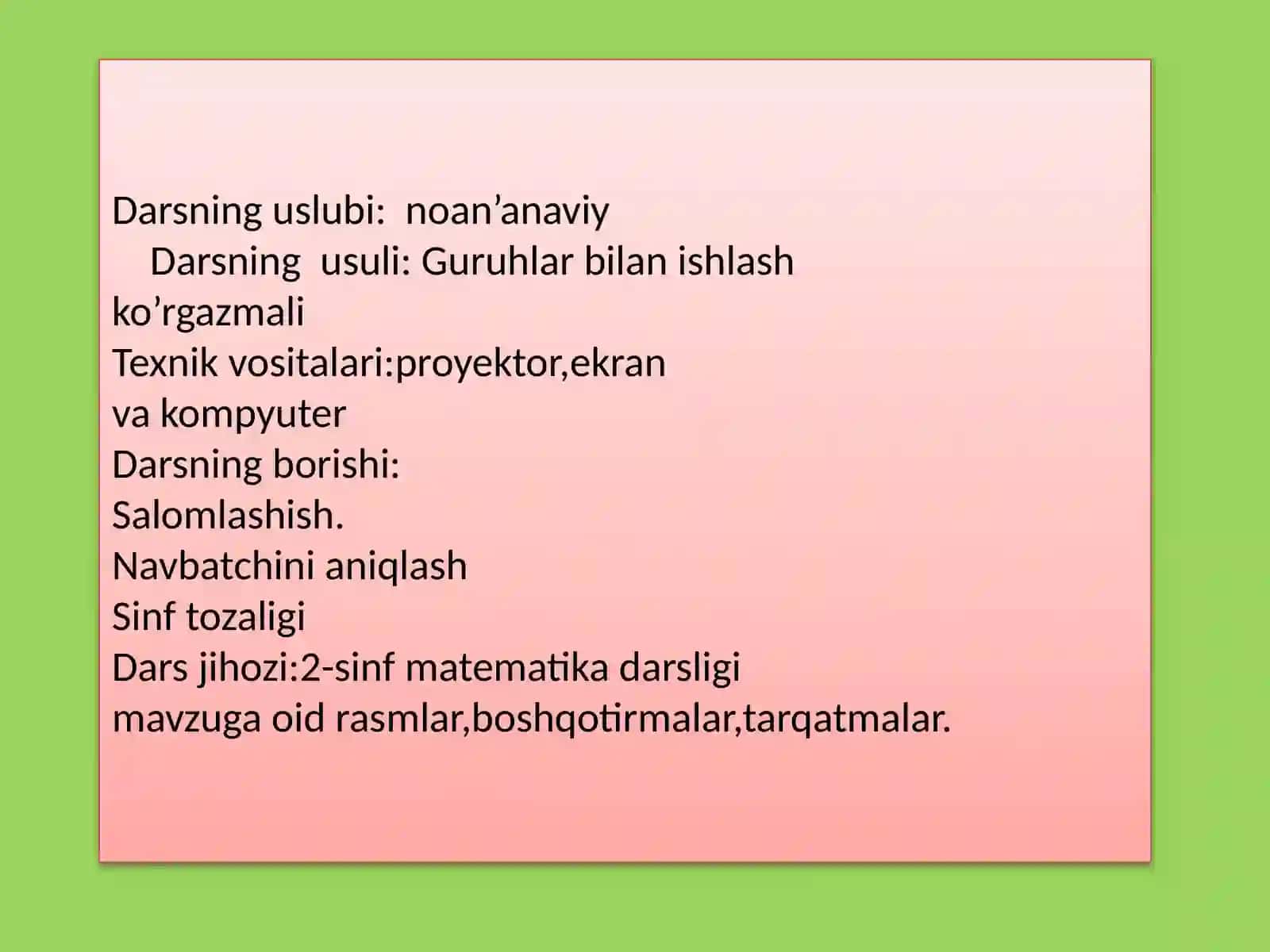 🖥 2-sinf Matematika "3 soniga  ko'paytirish va bo'lish" mavzusi uchun ochiq dars o'quvchilarga Matematika Fanidan Amaliy Ishlanmasi 4