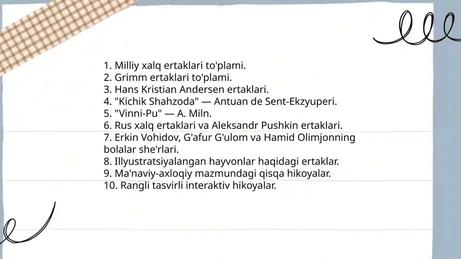 Badiiy asarlar ro'yxati 4