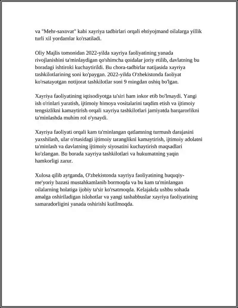 O'zbekistonda xayriya faoliyatining huquqiy-me'yoriy bazasi va kam ta'minlanganlarga ta'siri 4