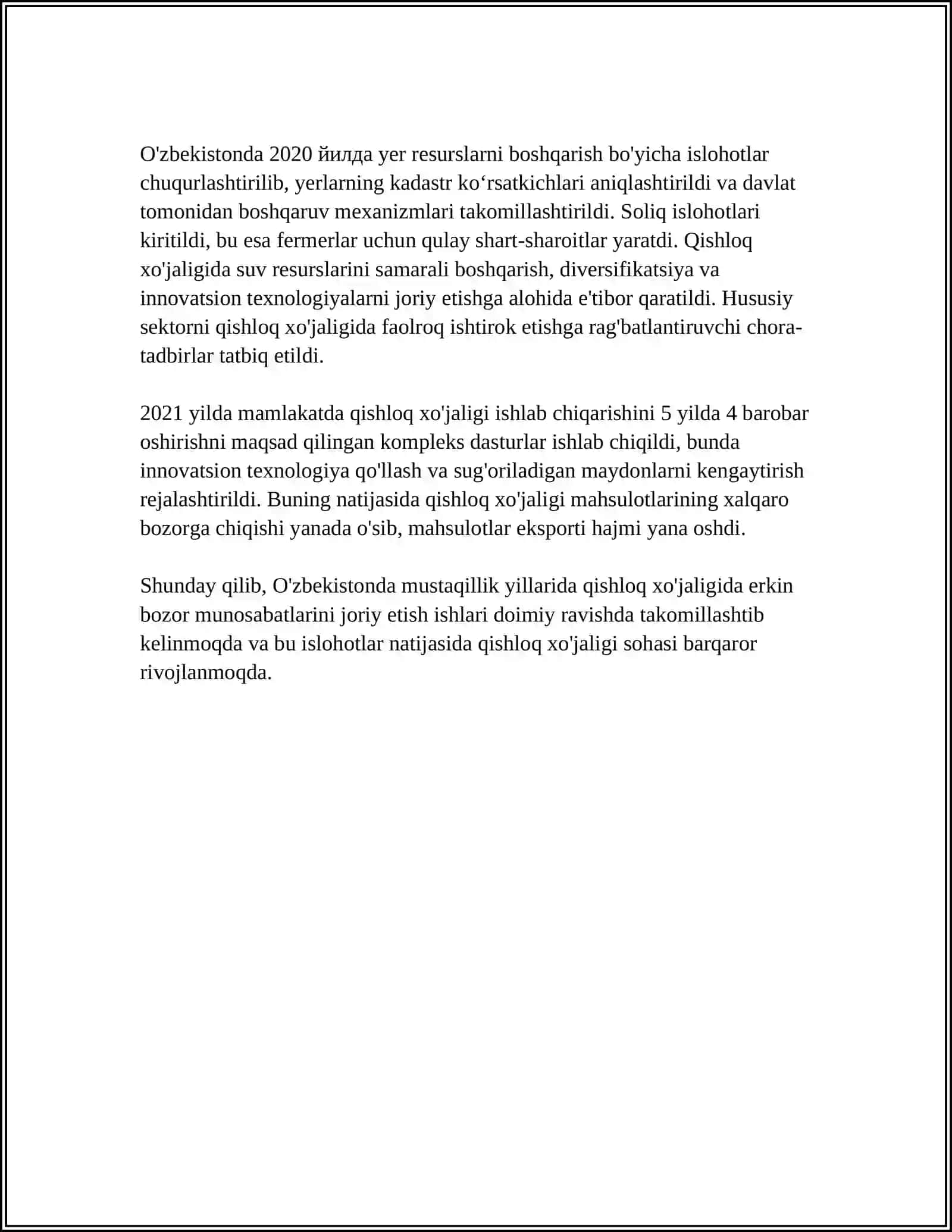 MUSTAQILLIK YILLARIDA QISHLOQ XO'JALIGI VA SANOAT SOHASIDA O'ZGARISHLAR 4