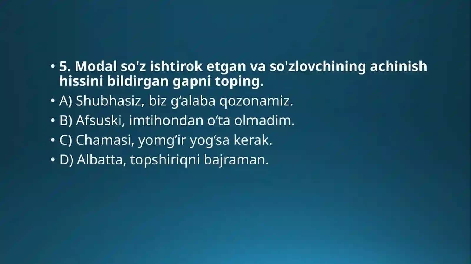 Ona tili fanidan “Yordamchi va alohida olingan soʻzturkumlarining morfologik tahlil qilish” 4