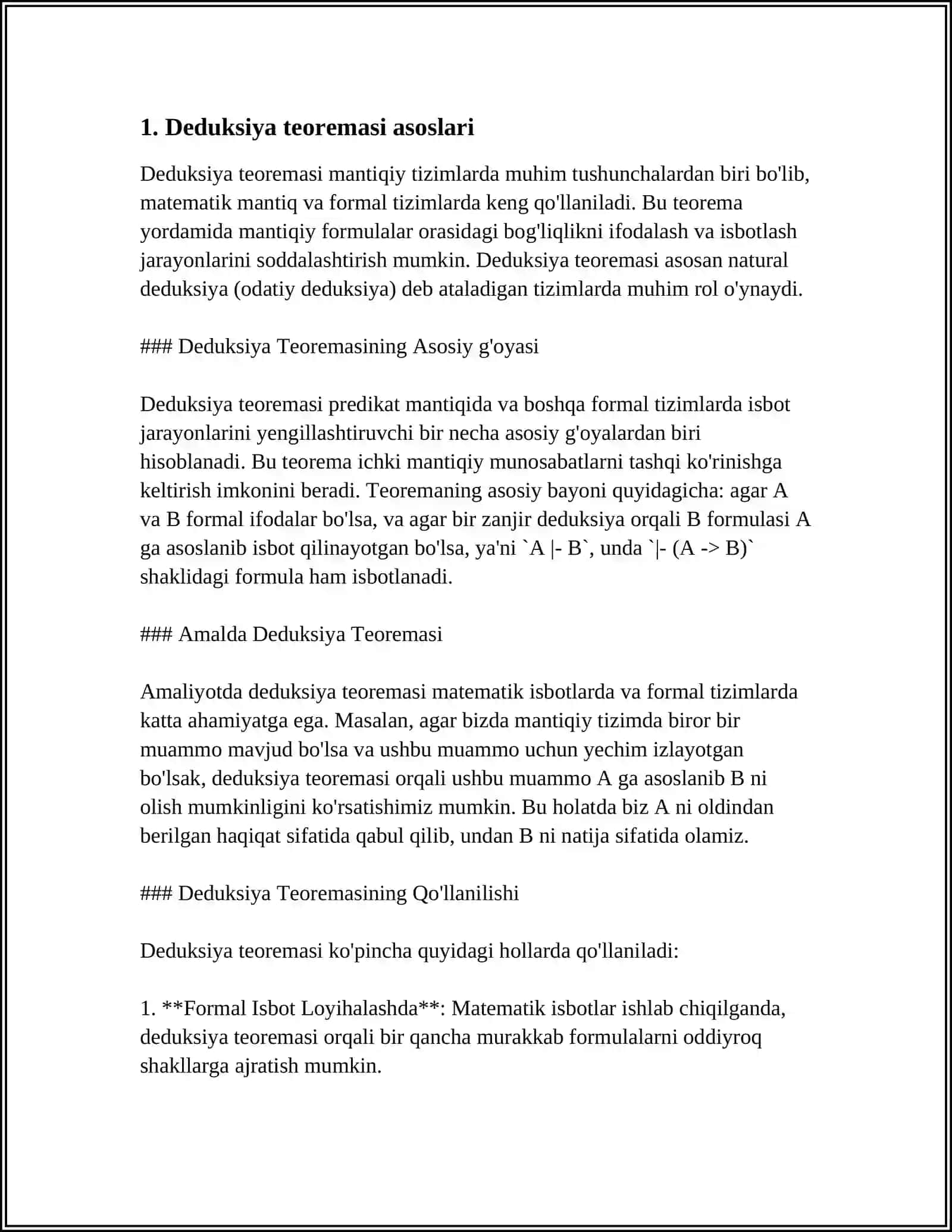 DEDUKSIYA TEOREMASI. KELTIRIB CHIQARILADIGAN FORMULALAR 4