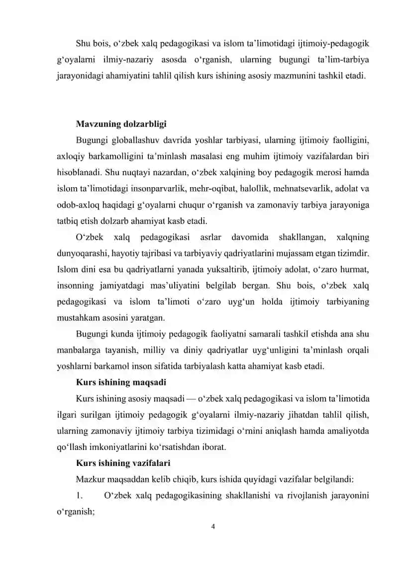 O’zbek xalq pedagogikasi va islom ta’limotida ijtimoiy pedagogik g’oyalar 4