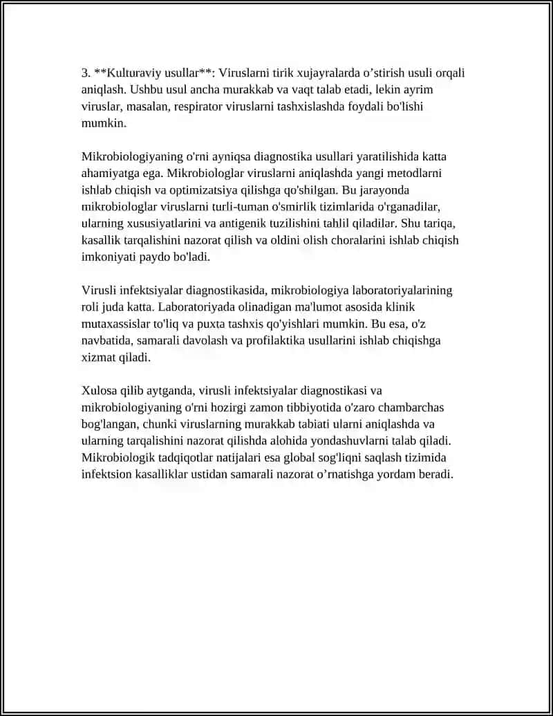 VIRUSLI INFEKSIYALARDA DIAGNOSTIKA USULLARI VA ULARNING MIKROBIOLOGIYADAGI O'RNI 4