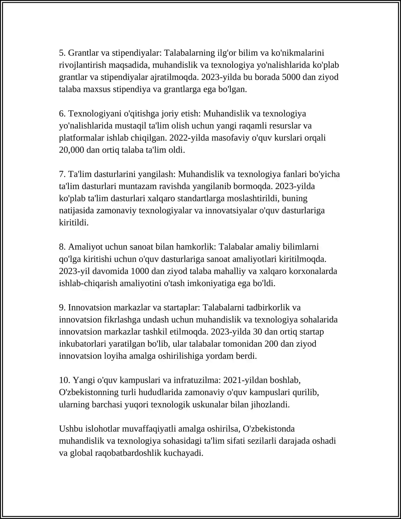 OʻZBEKISTON RESPUBLIKASIDA TA'LIM SOHASIDA AMALGA OSHIRILGAN ISLOHOTLAR 4