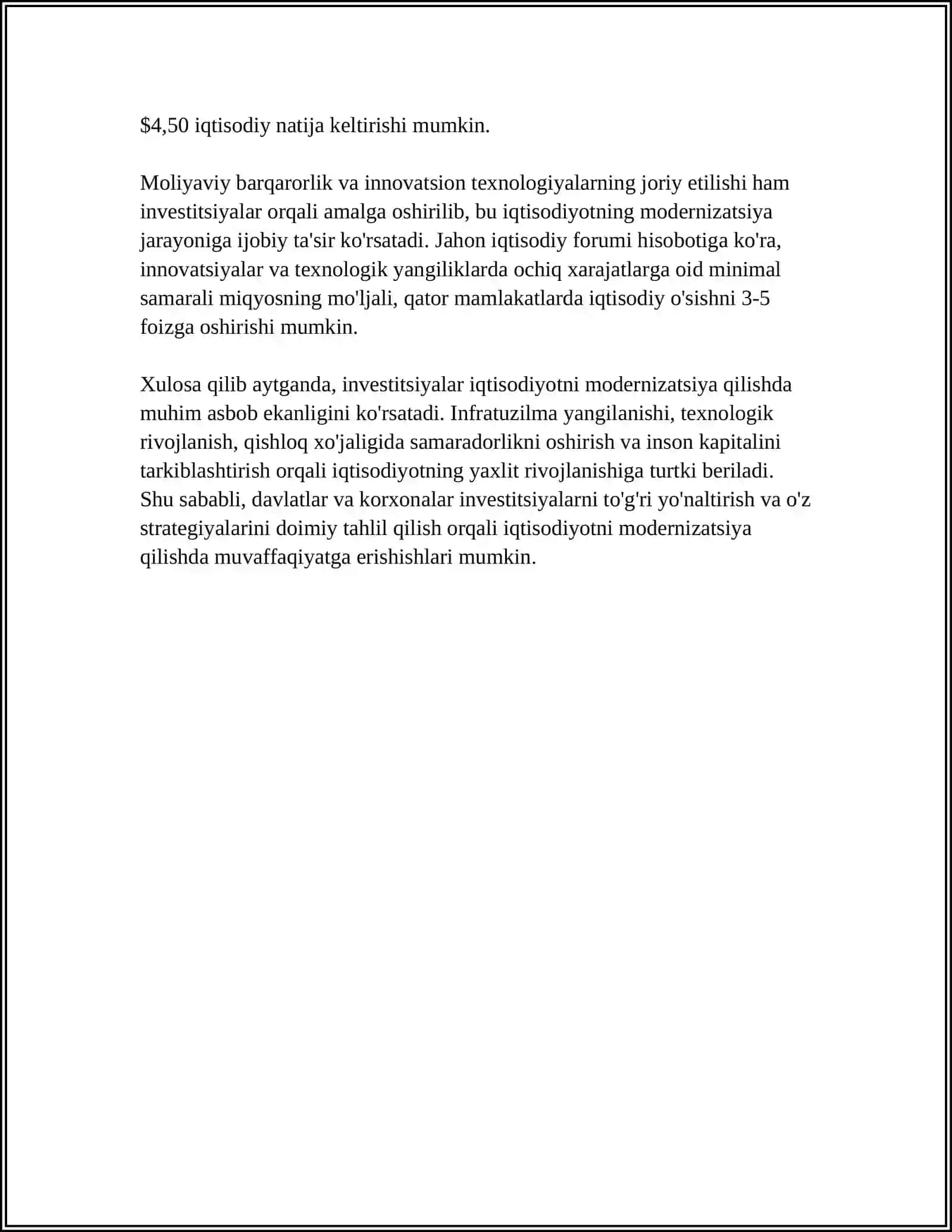 IQTISODIYOTNI MODERNIZATSIYA QILISH SHAROITIDA INVESTITSIYALAR VA ULARNING AHAMIYATI 4