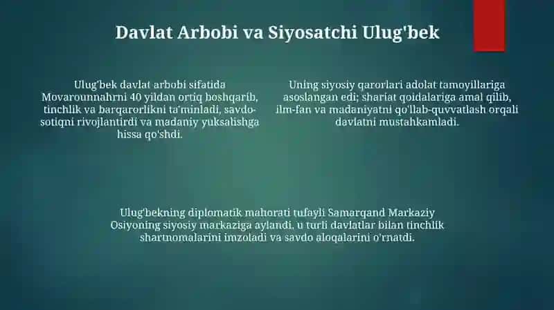 Mirzo Ulugʻbek — davlat arbobi va buyuk olim 4