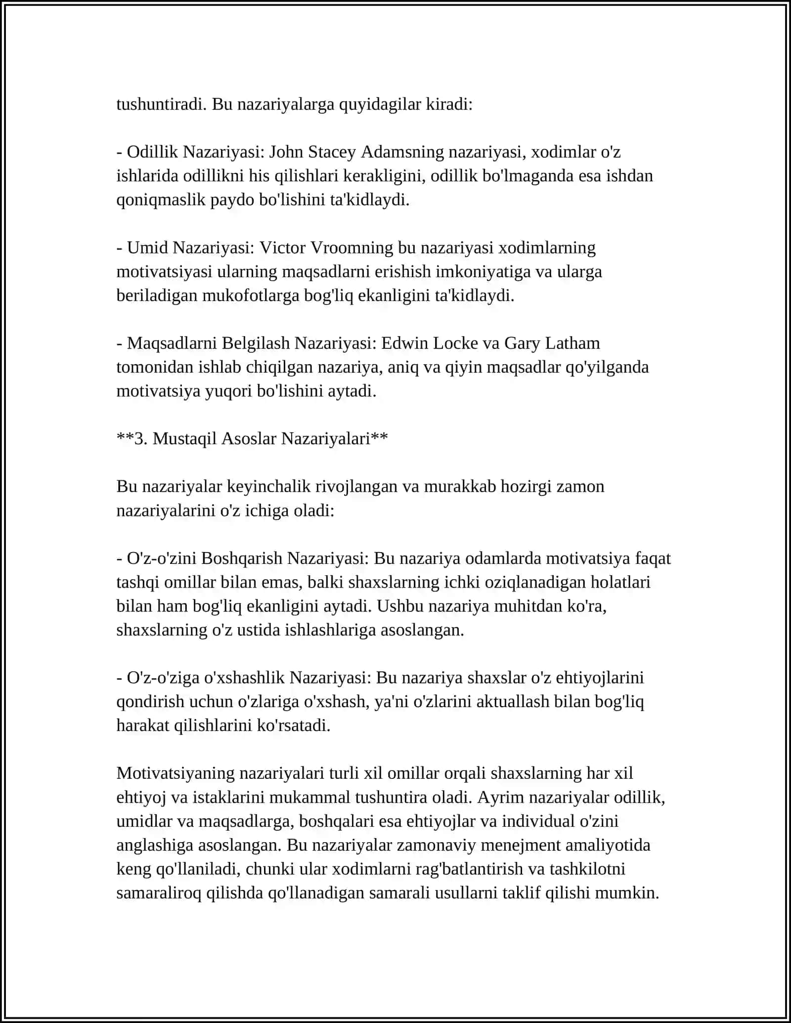MUSTAQIL ISH Mavzu: MOTIVATSIYA HAQIDA UMUMIY TUSHUNCHA 4