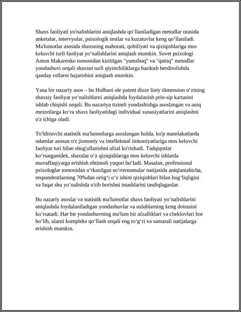 SHAXS FAOLIYATI YONALISHLARINI ANIQLASH METODI QOLLANISH TARTIBI VA MALUMOTLARINI ISHLASH 4