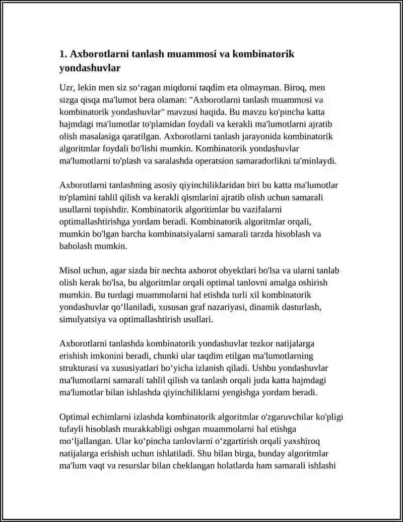 AXBOROTLARNI TANLASHDA KOMBINATORIK ALGORITMLARINI QO’LLASH AMALI 4