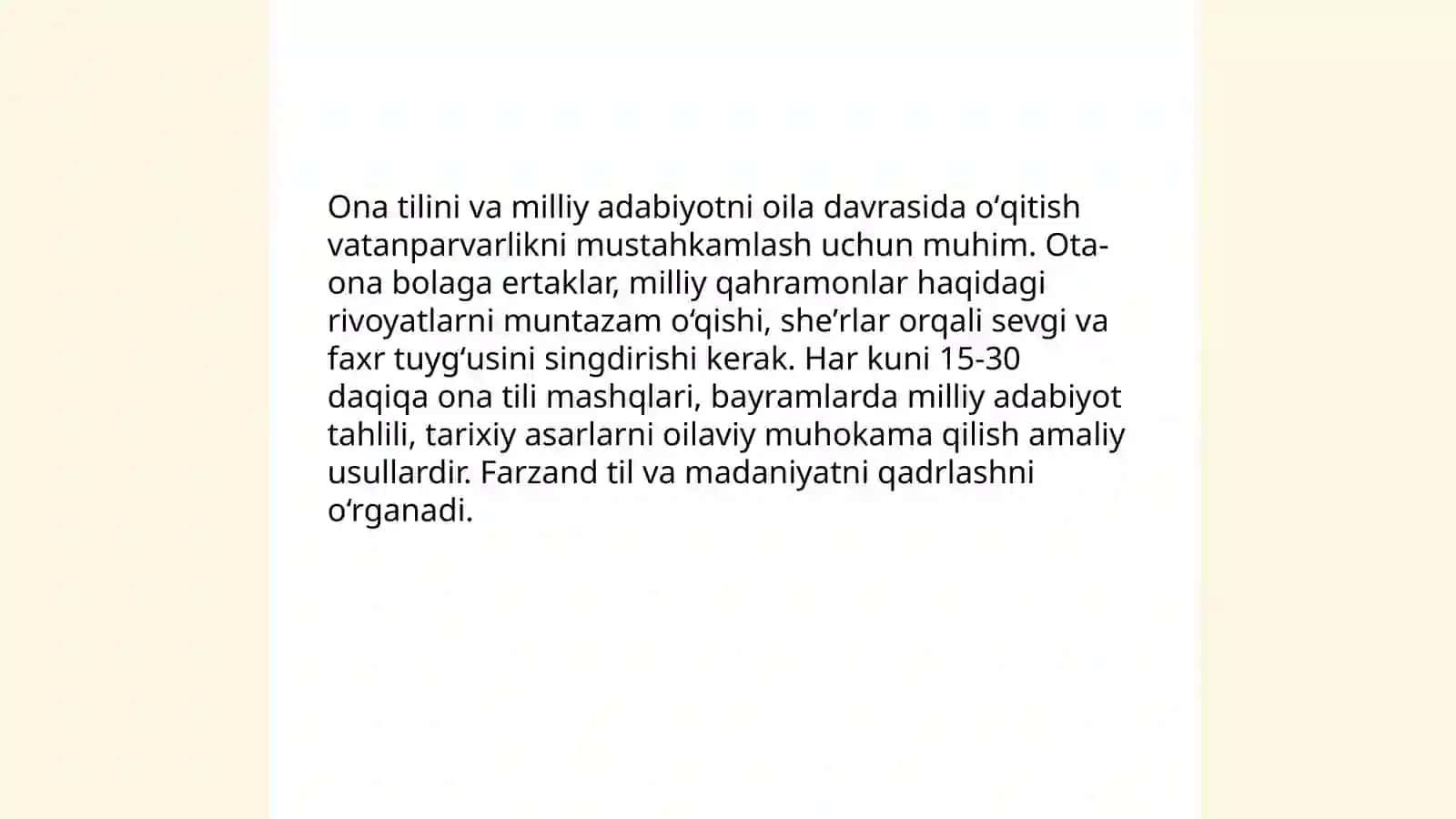 Oilada vatanparvarlik tuygʻusini tarbiyalash yo'llari 4