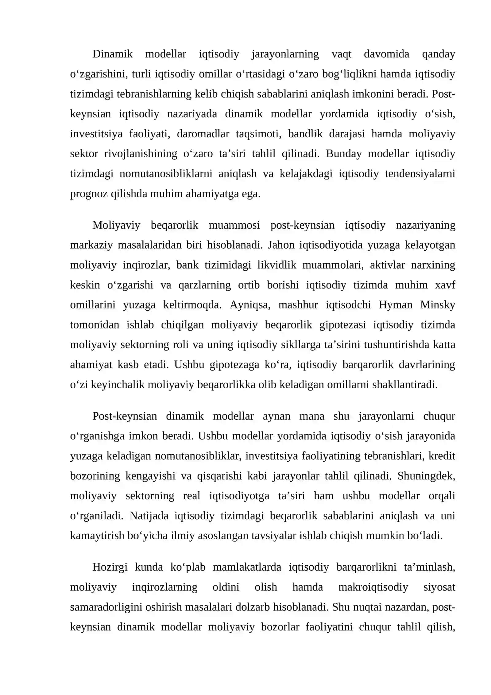 Post-keynsian dinamik modellar va moliyaviy beqarorlik 4