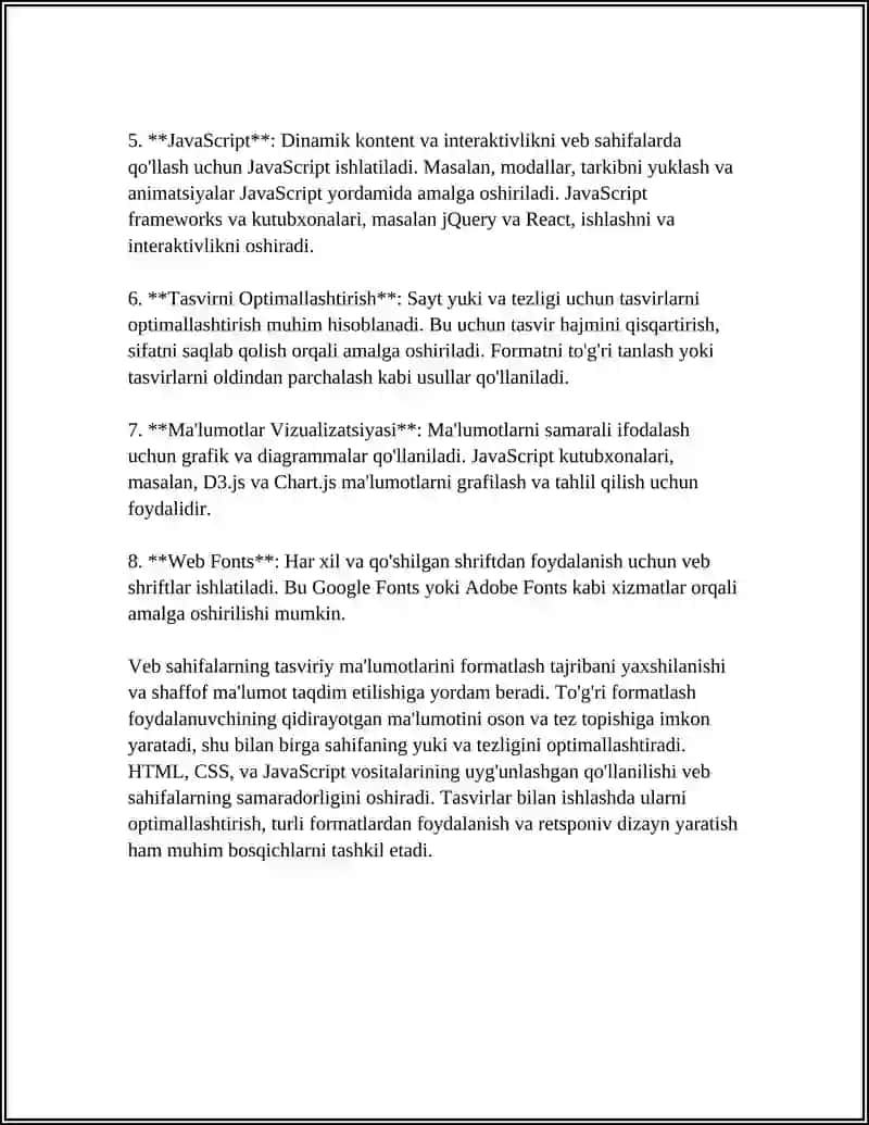 Veb sahifalarda tasviriy ma'lumotlarni formatlash 4