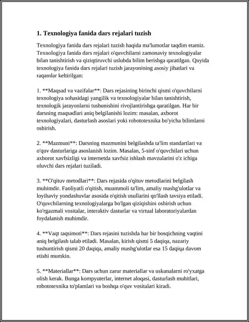 TEXNOLOGIYA FANIDA OʻQUV DARSLARINI TASHKIL ETISH 4