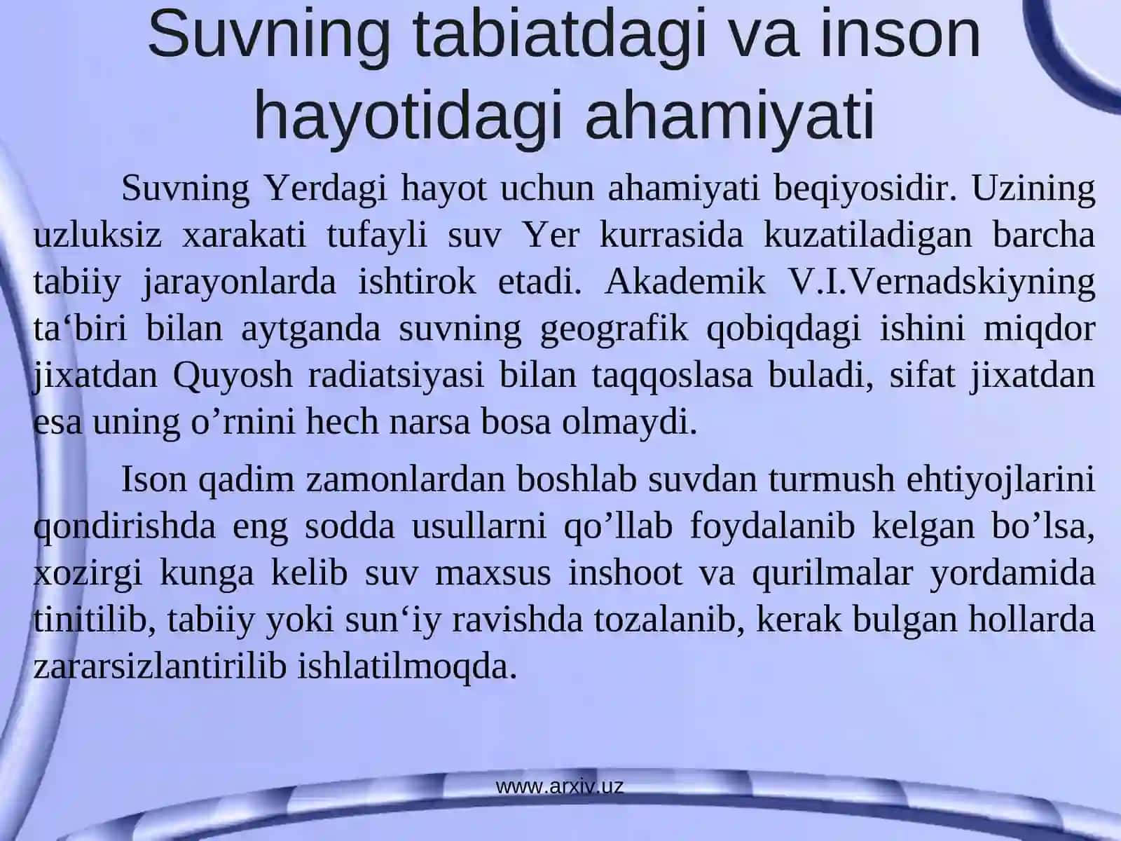 Suvning tabiat va jamiyat uchun ahamiyati 4