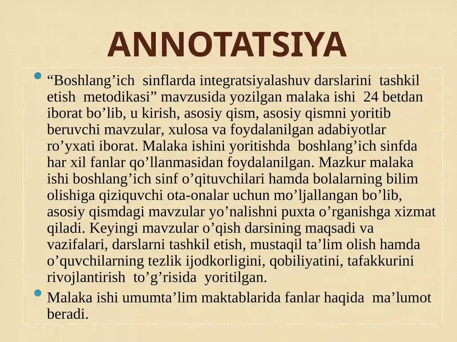 Boshlang'ich sinflarda integratsiyalashuv darslarini tashkil etish metodikasi 4