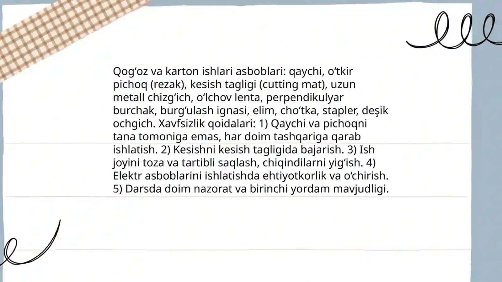 Qogʻoz va karton bilan ishlash darslarining mazmuni 4