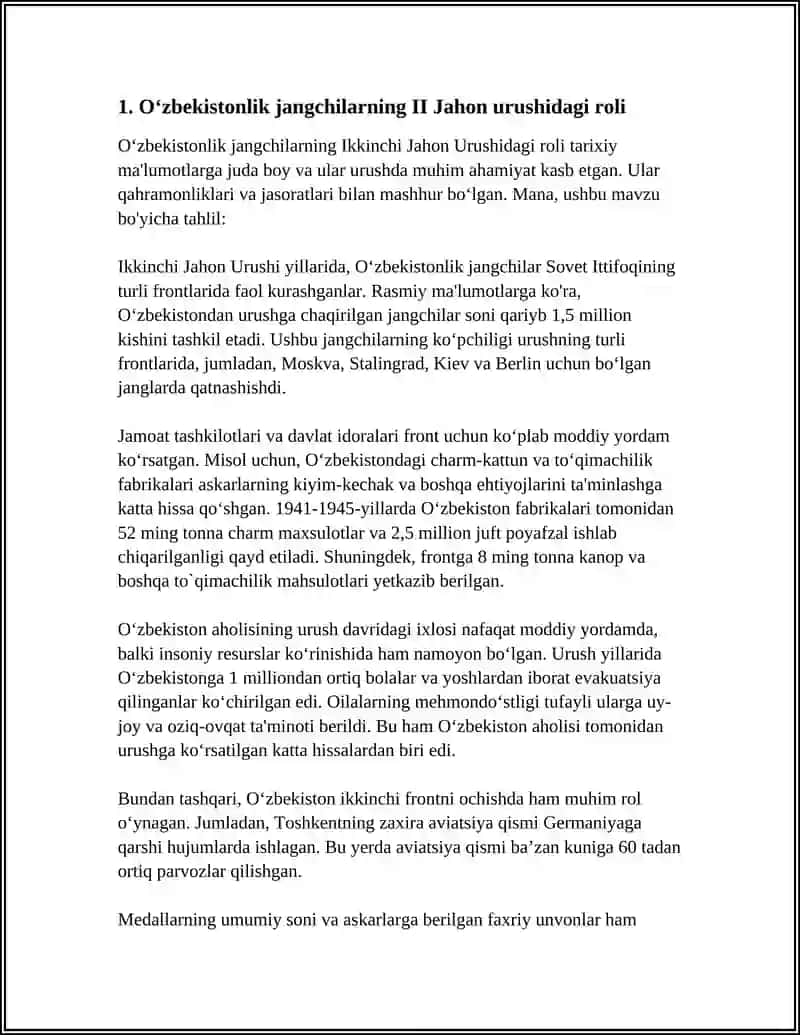 Oʻzbekistonlik jangchilarning II Jahon urushidagi roli 4