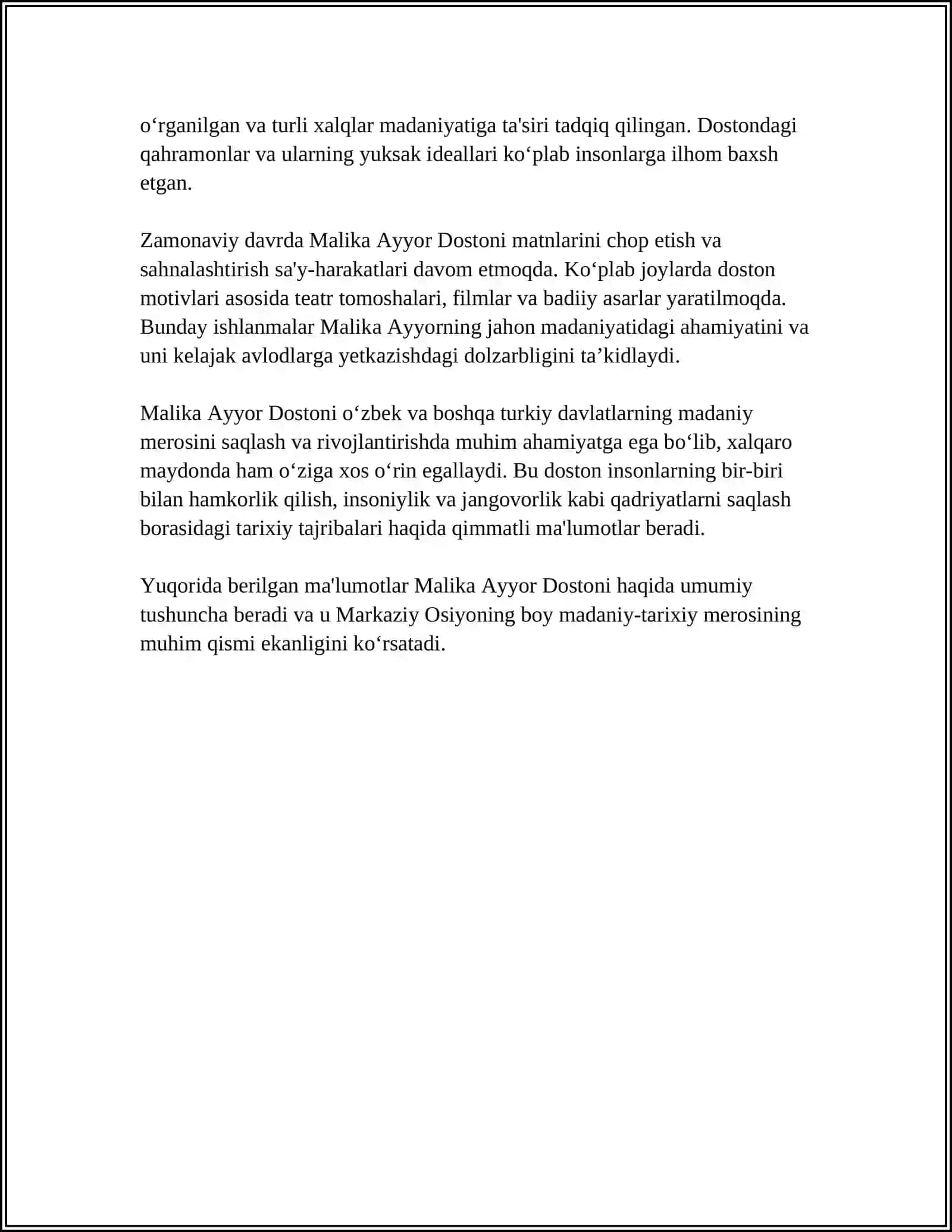 Malika Ayyor Dostoni haqida 4