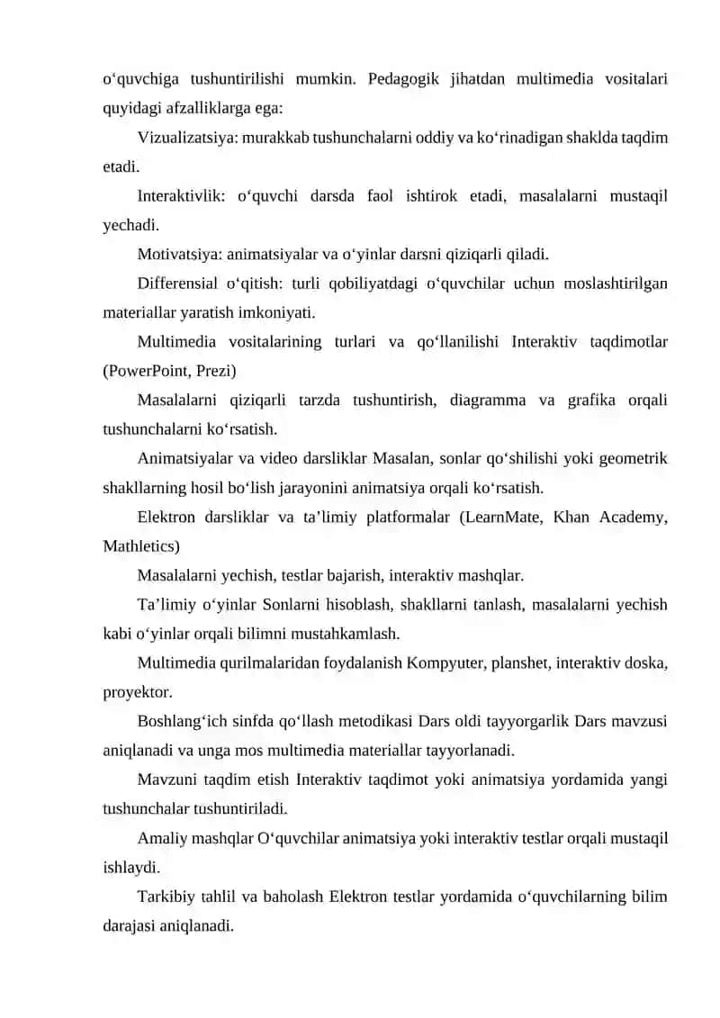 BOSHLANGʻICH SINF MATEMATIKA DARSLARIDA MULTIMEDIA VOSITALARIDAN FOYDALANISH METODIKASI 4