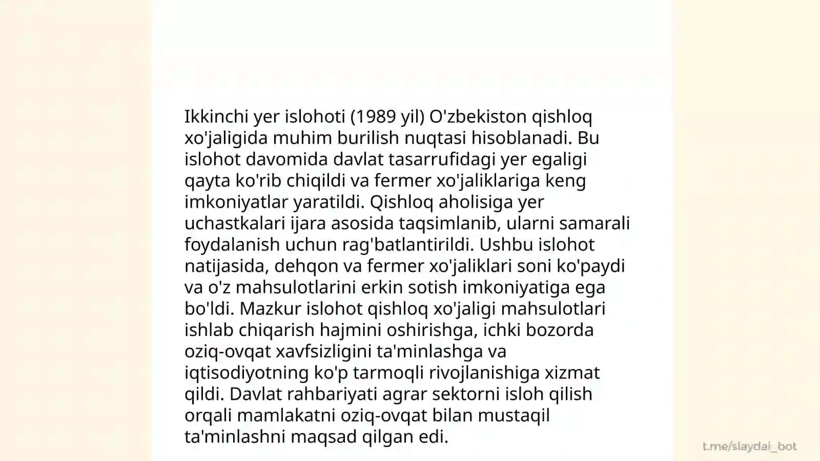 Iqtisodiy islohotlarning qishloq xo'jaligida qo'llanilishi 4
