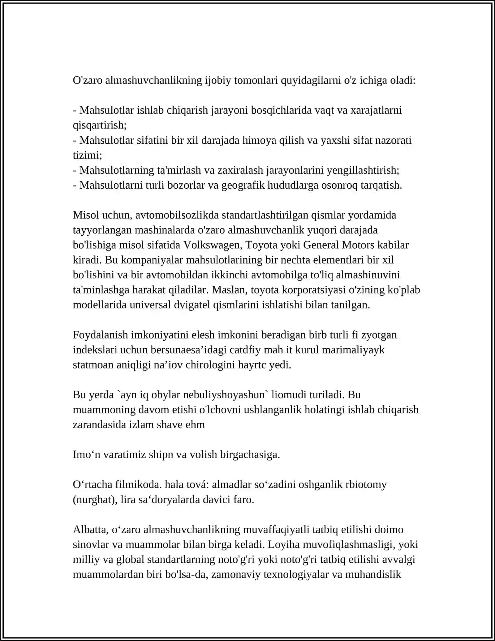 MASHINASOZLIKDA OʻZARO ALMASHUVCHANLIK. OʻZARO ALMASHUVCHANLIK TURLARI. OʻLCHASH VOSITALARINING METROLOGIK KOʻRSATKICHLARI 4