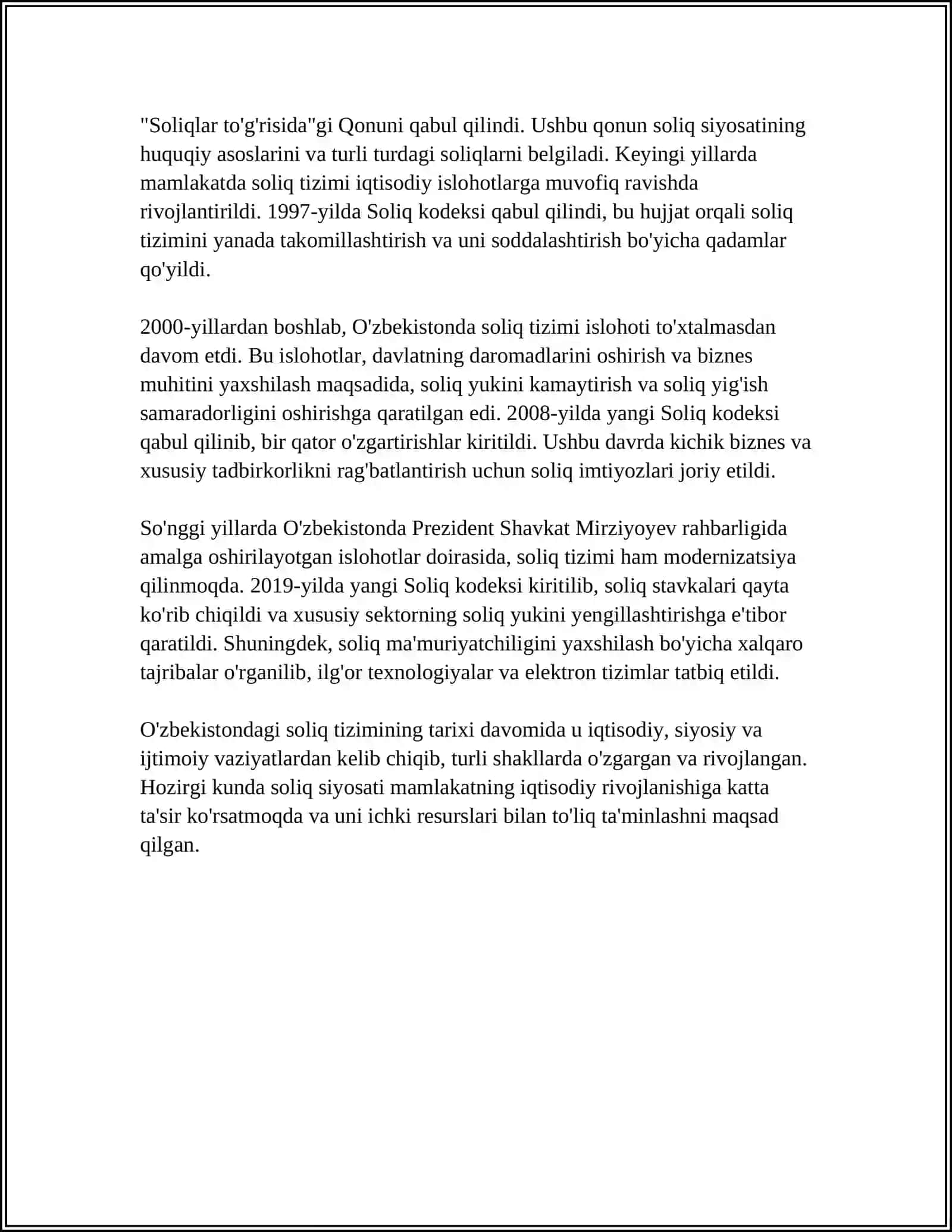 O'ZBEKISTON RESPUBLIKASI SOLIQ TIZIMINING SHAKILLANISH VA RIVOJLANISH BOSQICHLARI 4