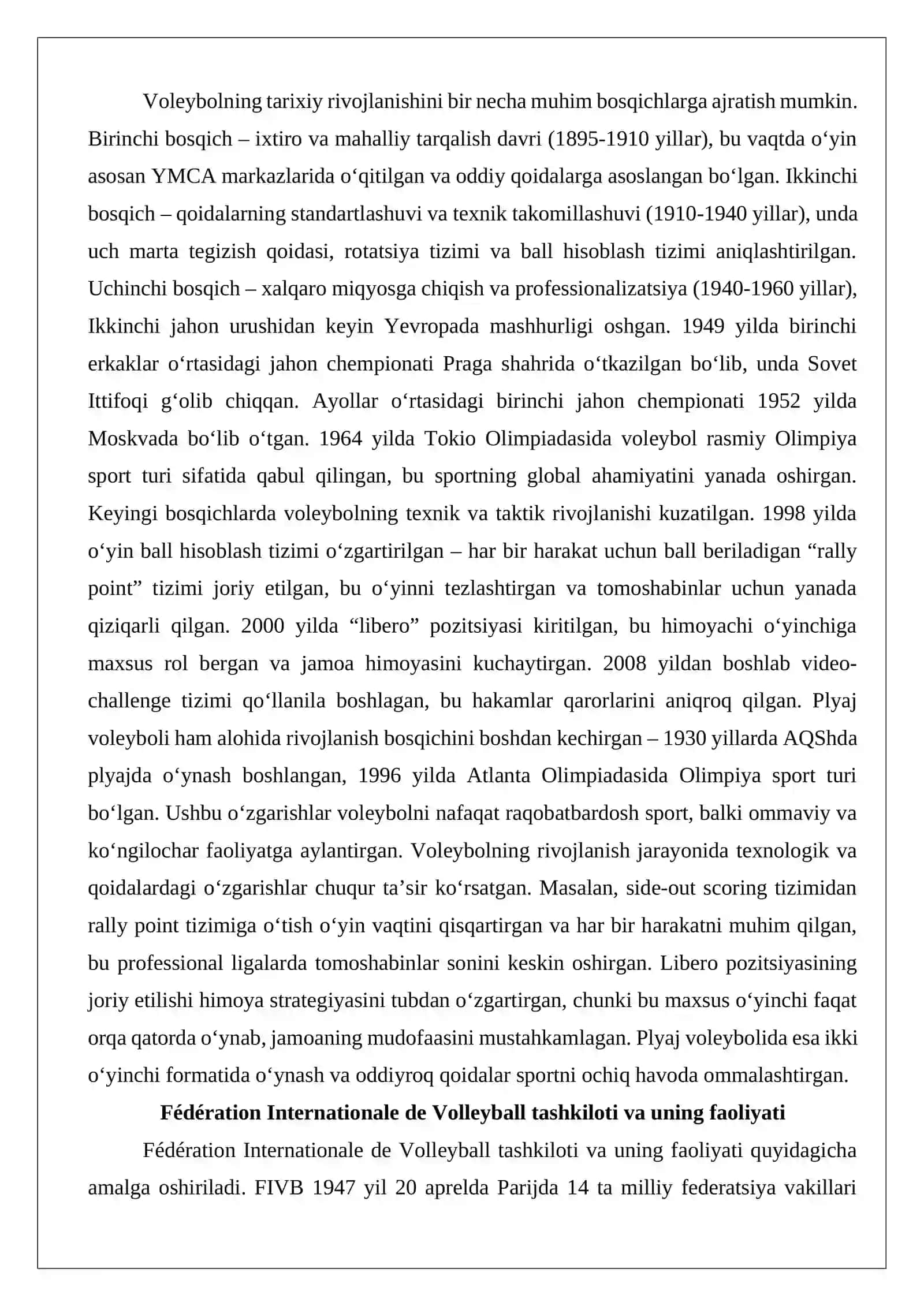 Voleybol bo‘yicha jahon miqyosidagi musobaqalar o‘tkazilishi 4