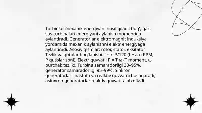 Elektr energiya ishlab chiqarish, uzatish, taqsimlash va istemol qilish jarayoni 4