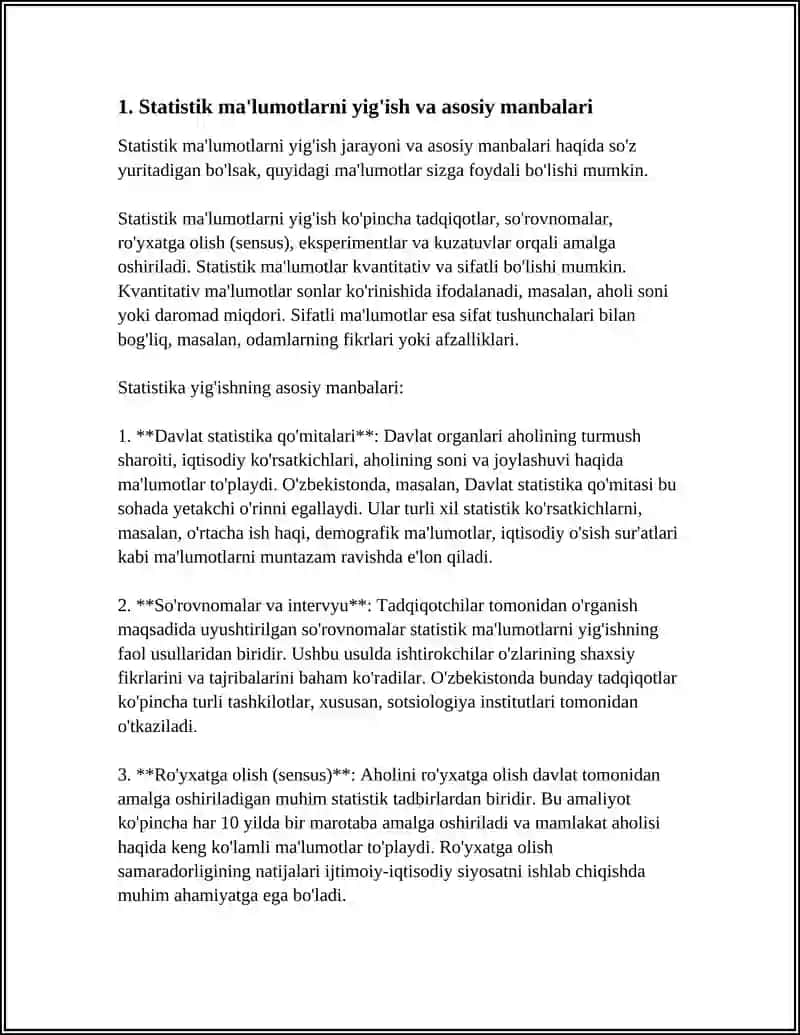 STATISTIK MA‘LUMOTLARNI JAMLASH VA GURUHLASH VA JADVALLARDA IFODALASH 4