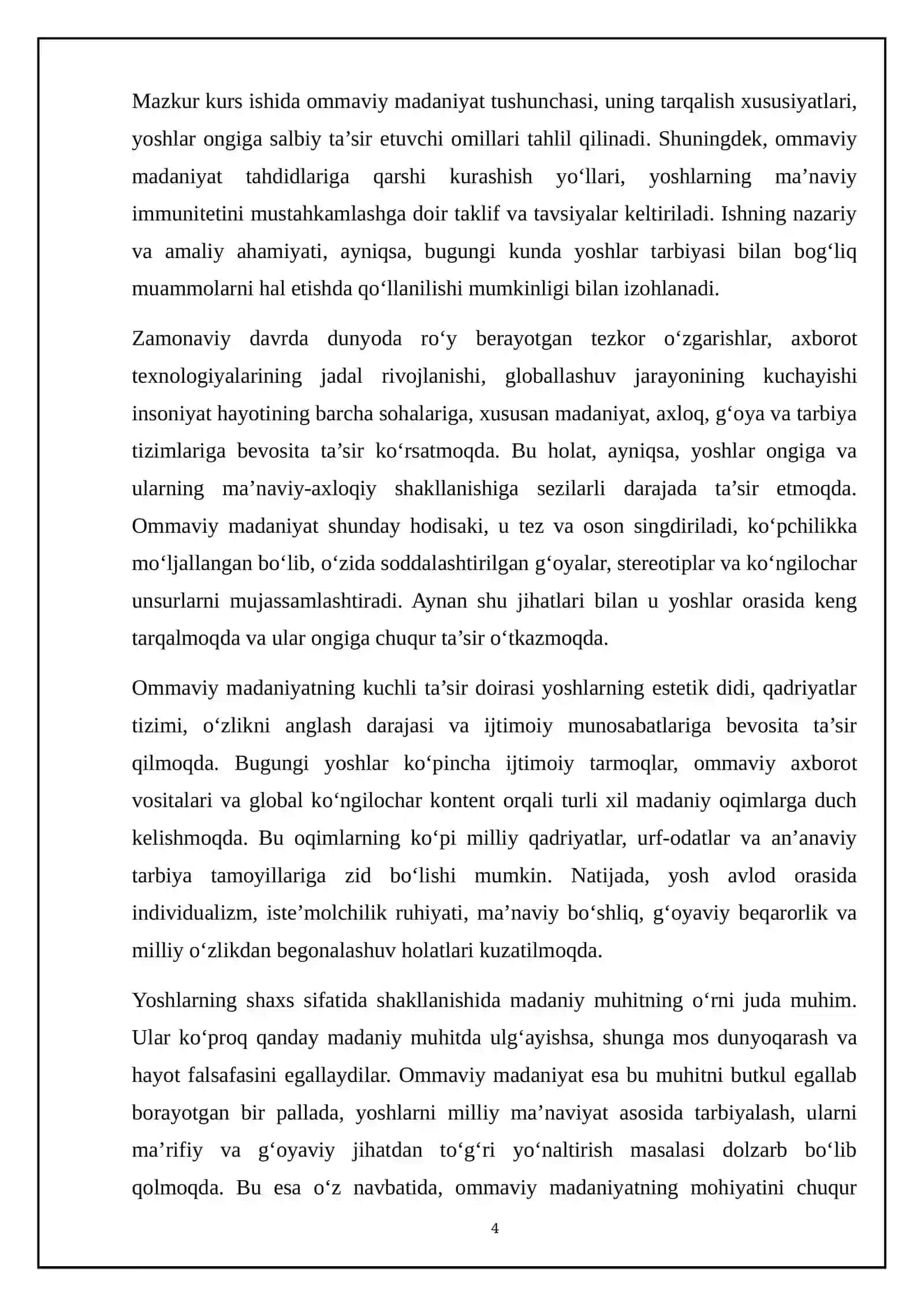 Ommaviy madaniyatning yoshlar tarbiyasiga salbiy taʼsiri va uni bartaraf etish yoʼllari 4