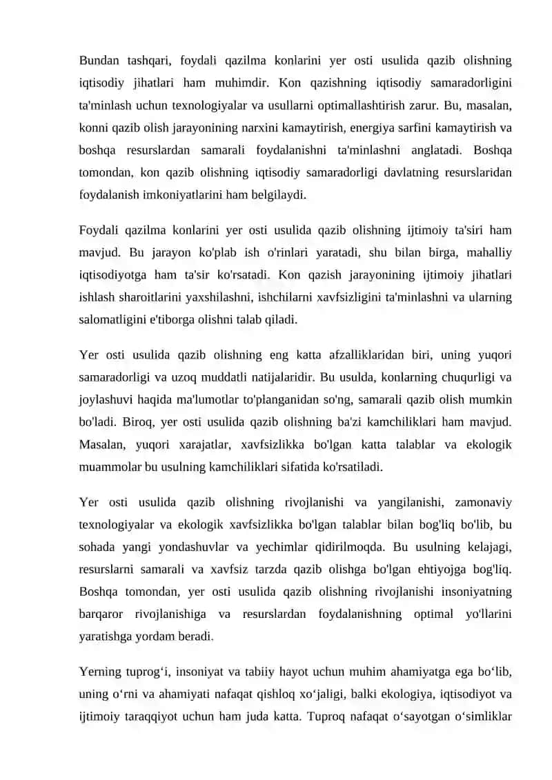 Foydaliqazilma konlarini yer osti usulida qazib olish imkoniyatlari 4