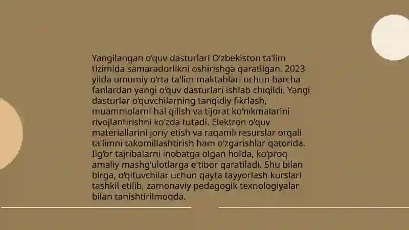 Uzbekistan Talim sohasida amalga oshirilgan islohatlar 4