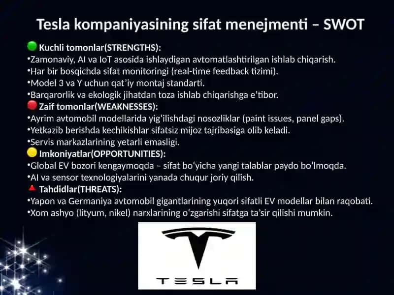 Muayyan korxonaning sifat menejmenti faoliyatini SWOT usulida tahlil qilish. 4