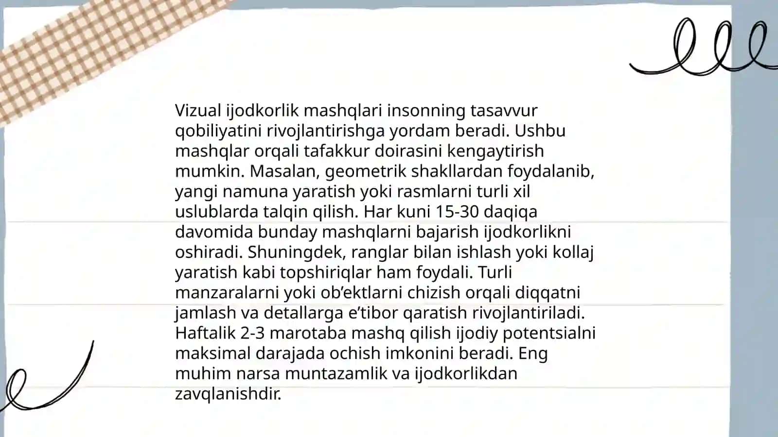 Ijodiy yozuv mashqlari 4